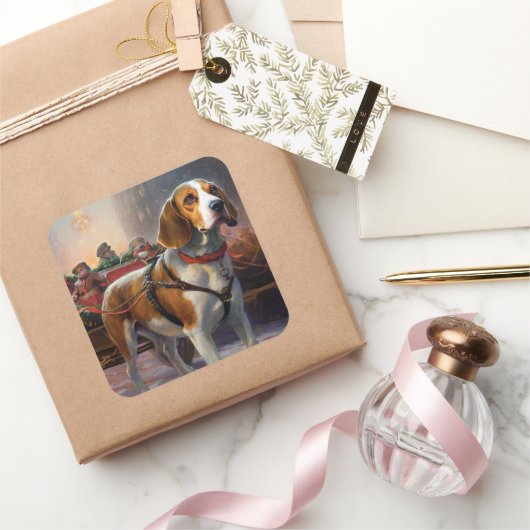 Beagle kerst feestelijk seizoen vierkante sticker (Geschenken)