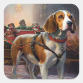 Beagle kerst feestelijk seizoen vierkante sticker (Voorkant)