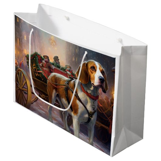 Beagle Kerst Feestelijke Periode Groot Cadeauzakje (Voorkant Gekanteld)