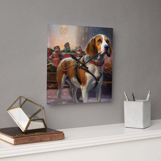 Beagle Kerst Feestelijke Periode Vierkante Klok (Kantoor)