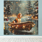 Beagle Kerst Feestelijke Reis Canvas Afdruk (Insitu (Houten vloer))