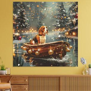Beagle Kerst Feestelijke Reis Canvas Afdruk