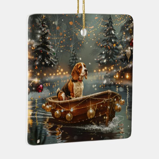 Beagle Kerst Feestelijke Reis Keramisch Ornament (Rechts)