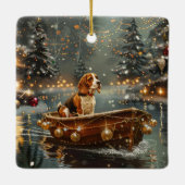 Beagle Kerst Feestelijke Reis Keramisch Ornament (Achterkant)