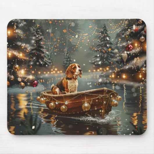 Beagle Kerst Feestelijke Reis Muismat (Voorkant)