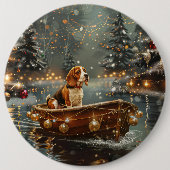 Beagle Kerst Feestelijke Reis Ronde Button 6,0 Cm (Voorkant)