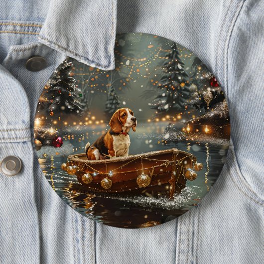 Beagle Kerst Feestelijke Reis Ronde Button 6,0 Cm (In situ)