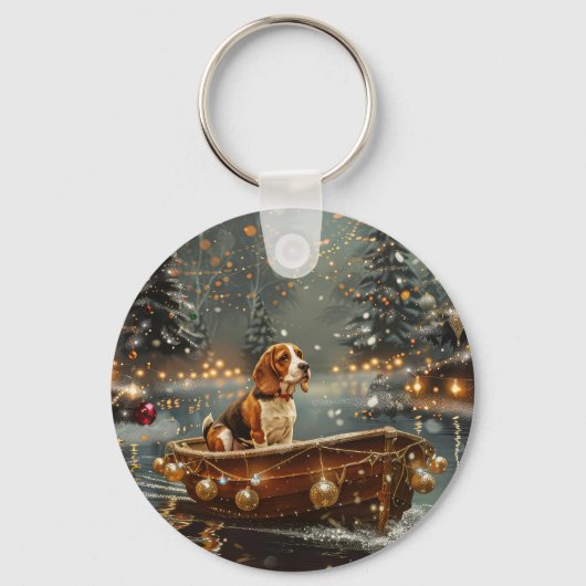 Beagle Kerst Feestelijke Reis Sleutelhanger (Voorkant)