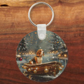 Beagle Kerst Feestelijke Reis Sleutelhanger (Achterkant)