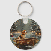 Beagle Kerst Feestelijke Reis Sleutelhanger (Achterkant)