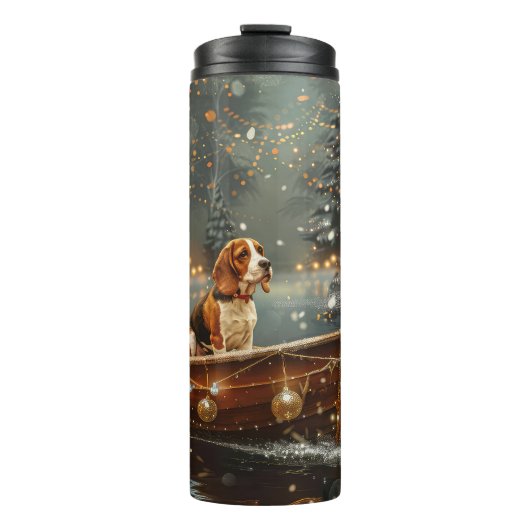 Beagle Kerst Feestelijke Reis Thermosbeker (Voorkant)