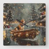Beagle Kerst Feestelijke Reis Vierkante Klok (Voorkant)