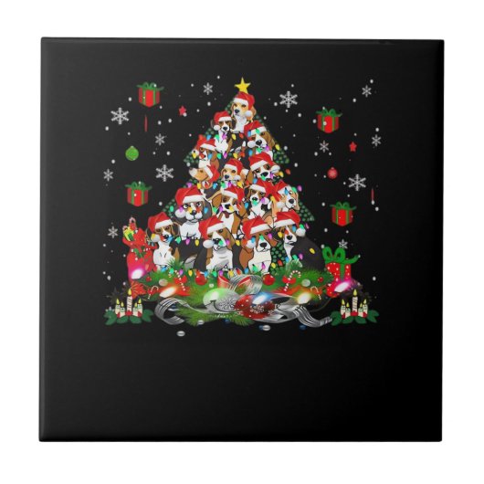 Beagle Kerst Grappige T-shirts Beagle Kerstboom Ho Tegeltje (Voorkant)
