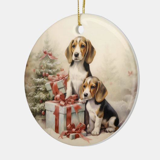  Beagle Kerst Keramisch Ornament (Links)