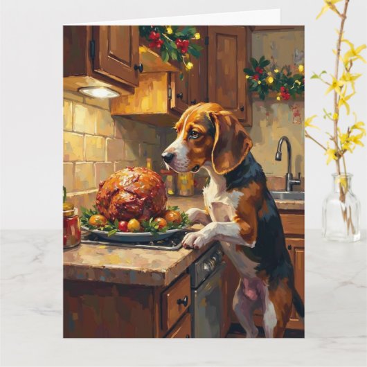 Beagle Kerst Keuken Ancounter Snuffelaar Kaart (Gele Bloem)