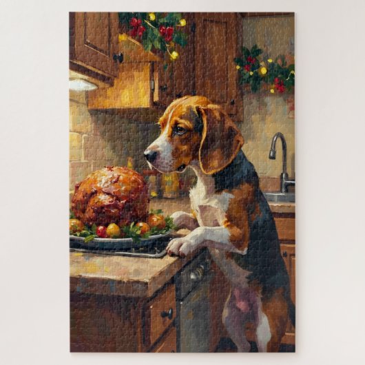 Beagle Kerst Keuken Ancounter Snuffelaar Legpuzzel (Verticaal)