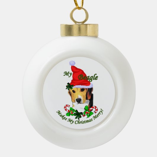 Beagle kerst Merry Keramische Bal Ornament (Voorkant)