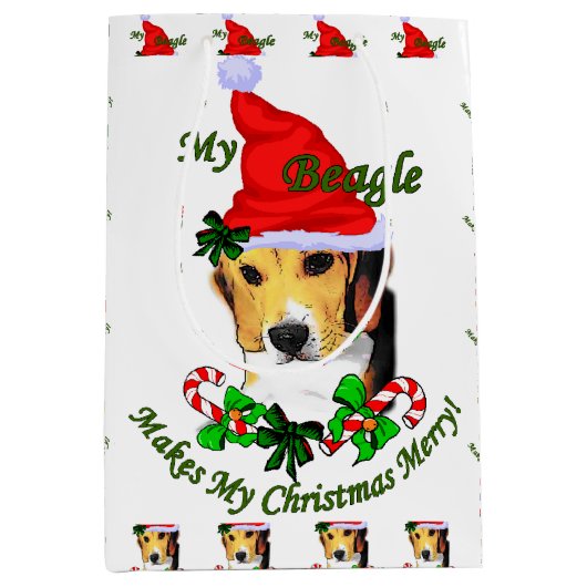 Beagle kerst Merry Medium Cadeauzakje (Voorkant)