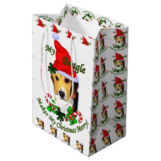 Beagle kerst Merry Medium Cadeauzakje (Achterkant Gekanteld)