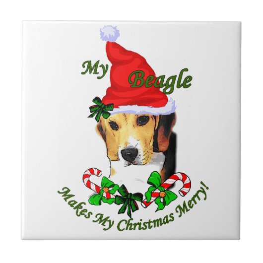 Beagle kerst Merry Tegeltje (Voorkant)