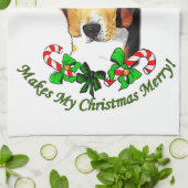 Beagle kerst Merry Theedoek (Gevouwen)