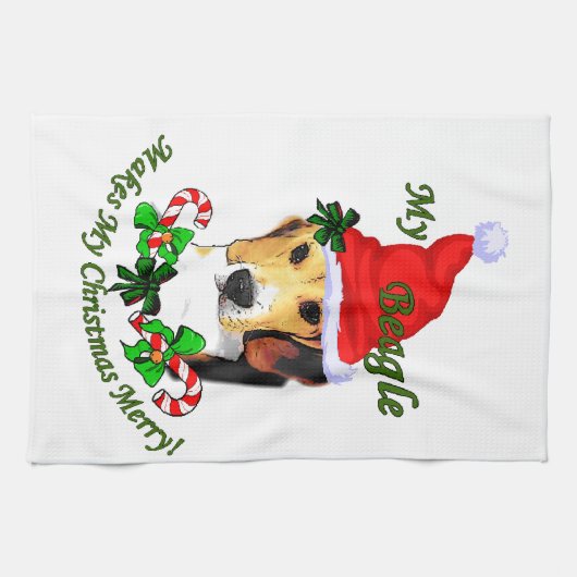 Beagle kerst Merry Theedoek (Horizontaal)
