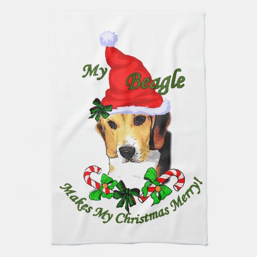 Beagle kerst Merry Theedoek (Verticaal)