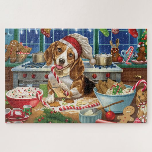 Beagle Kerstbakfeest: Festieve Kerstmis Legpuzzel (Horizontaal)