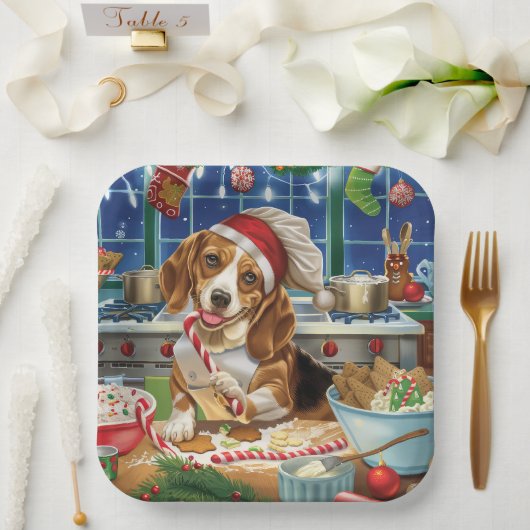 Beagle Kerstbakfeest: Festieve Kerstmis Papieren Bordje (Huwelijk)