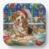 Beagle Kerstbakfeest: Festieve Kerstmis Papieren Bordje (Voorkant)