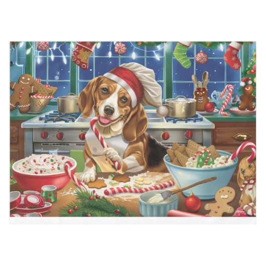 Beagle Kerstbakfeest: Festieve Kerstmis Tafelkleed (Voorkant (Horizontaal))