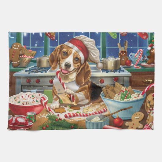 Beagle Kerstbakfeest: Festieve Kerstmis Theedoek (Horizontaal)