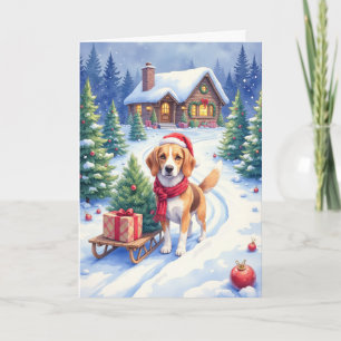 Beagle Kerstboom Boerderij Vakantie Winter Hond Kaart