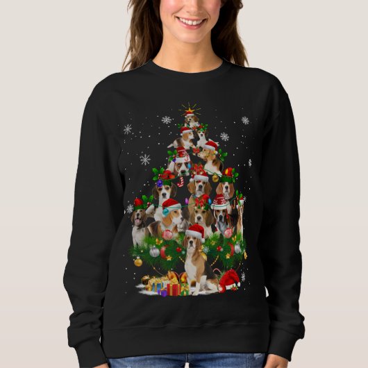 Beagle Kerstboom Lichten Grappige Hond Xmas Gift Trui (Voorkant)