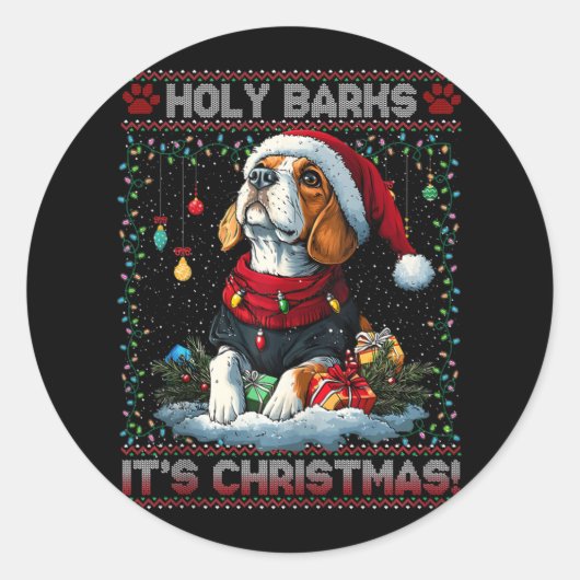 Beagle Kerstboom Lights Decorations Hondenliefhebb Ronde Sticker (Voorkant)