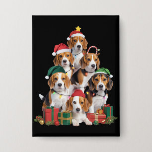 Beagle Kerstboom Met Kerstman Hoed Hond Moeder Hon Button