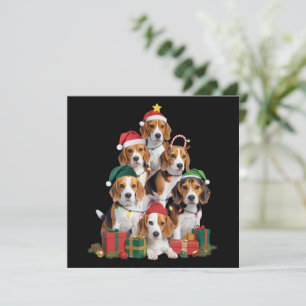 Beagle Kerstboom Met Kerstman Hoed Hond Moeder Hon Feestdagenkaart