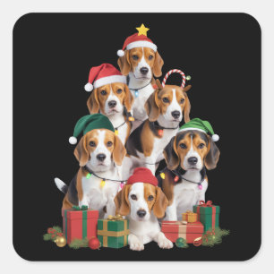 Beagle Kerstboom Met Sinterklaashoed Hondenmoeder  Vierkante Sticker