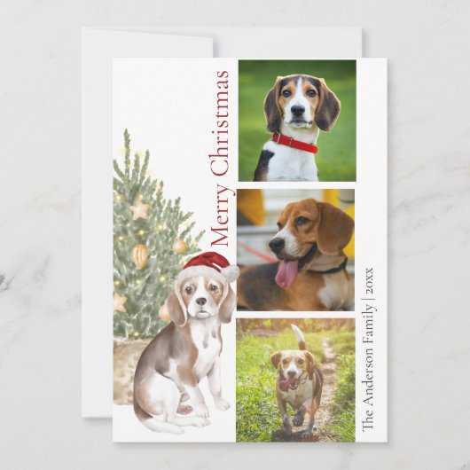 Beagle kerstboom Pet Dog Foto Feestdagenkaart (Voorkant)