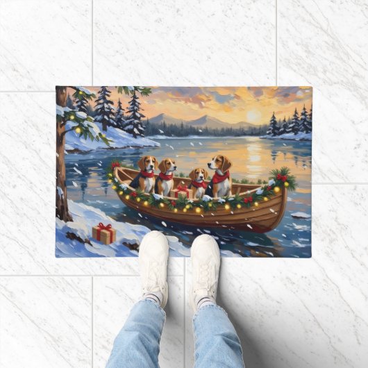 Beagle Kerstboot Vakantie Deurmat (Binnen)