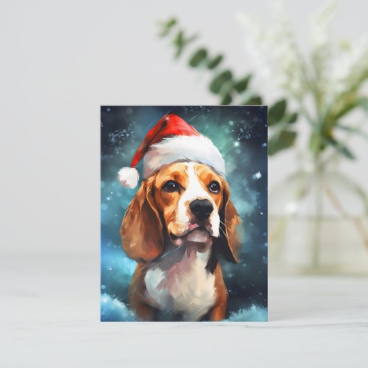 Beagle Kerstborstel schilderen kunstwerk Feestdagenkaart (Staand voorkant)