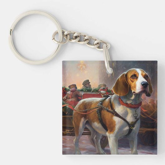 Beagle Kerstfeest Seizoen Sleutelhanger (Voorkant)