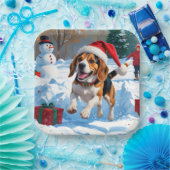 Beagle Kerstfeest Sneeuwscène Papieren Bordje (Feest)