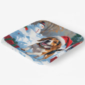 Beagle Kerstfeest Sneeuwscène Papieren Bordje (Gebogen)