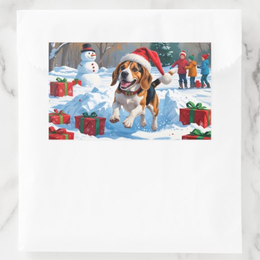 Beagle Kerstfeest Sneeuwscène Rechthoekige Sticker (Tas)