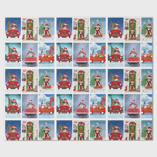 Beagle Kerstfoto Collage Cadeaupapier (Vlak)