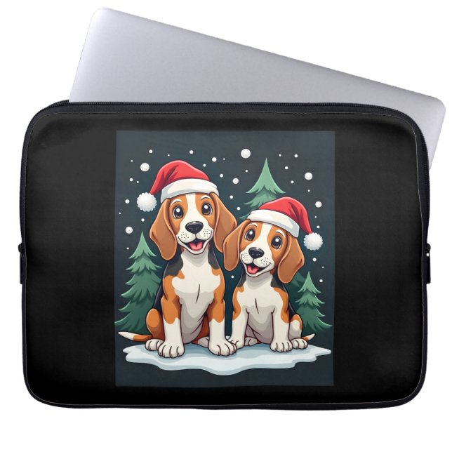 Beagle Kersthond Eigenaar Xmas Vakantie Panama Lon Laptop Sleeve (Voorkant)
