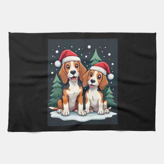 Beagle Kersthond Eigenaar Xmas Vakantie Panama Lon Theedoek (Horizontaal)