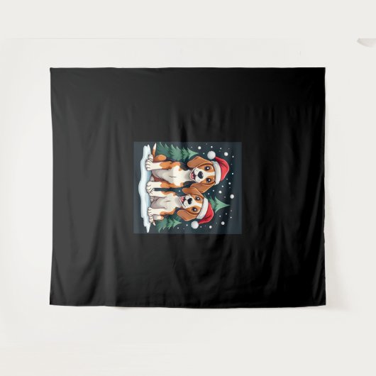 Beagle Kersthond Eigenaar Xmas Vakantie Panama Lon Wandkleed (Voorkant (horizontaal))