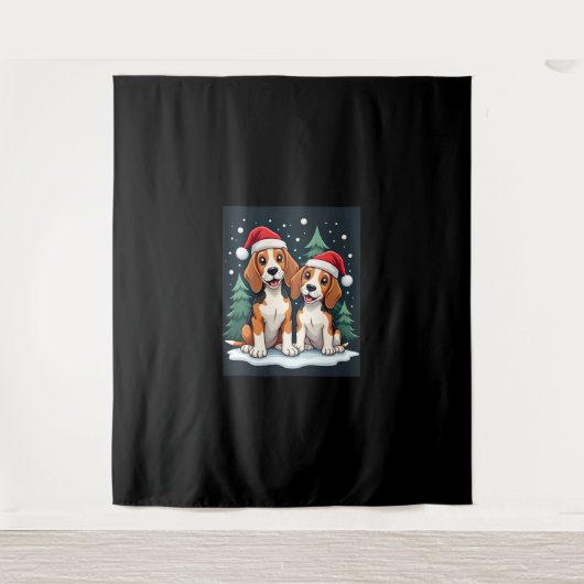 Beagle Kersthond Eigenaar Xmas Vakantie Panama Lon Wandkleed (Voorkant)